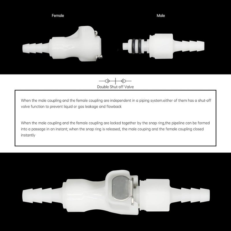 BBTUS 2Pcs 1/8" 3/16" 1/4" 1/8" 90 Degree Elbow Plastic Tube in-line Hose Quick Connector Disconnect Barb insert Fittings Shut-Off Valved in Quick Release Coupling (2 Male+ 2 Female) (1/8") - Image 4